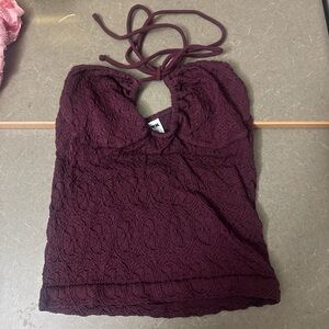PINK Victoria's Secret Maroon Lace Halter Top